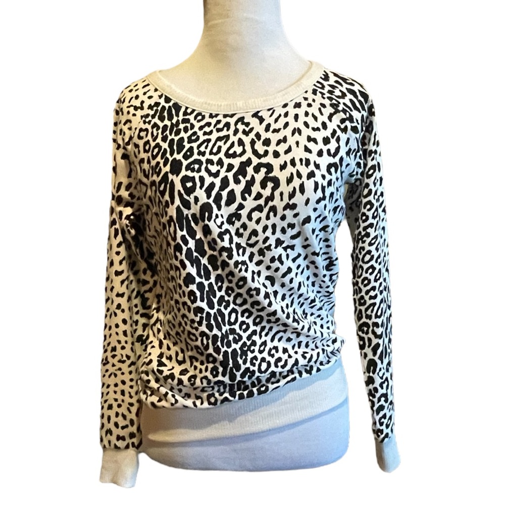 Chaser Leopard Print Sweater Black & Tan XS Long Sleeve Top
